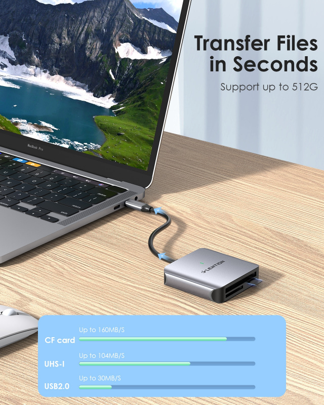 Lention USB C 讀卡器 SD CF 讀卡器 Type C 卡適配器適用於 2020-2016 MacBook Pro Air USB C Type C 讀卡器分離器