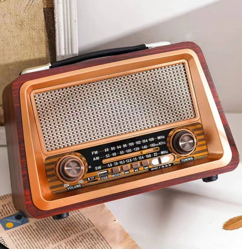 經典復古復古風格 AM FM SW 收音機，帶藍牙 5.0 揚聲器，手工木材，帶內置麥克風，AUX 線