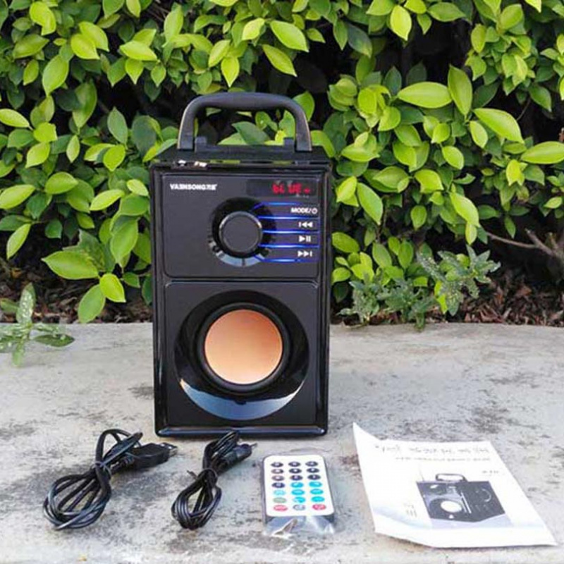 VAENSONG A10 木質 HiFi 藍牙音箱 2.1 立體聲低音炮便攜式音箱帶 FM 收音機和 USB 音柱 MP3 音樂播放器