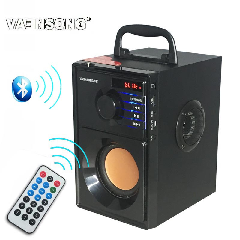 VAENSONG A10 木質 HiFi 藍牙音箱 2.1 立體聲低音炮便攜式音箱帶 FM 收音機和 USB 音柱 MP3 音樂播放器