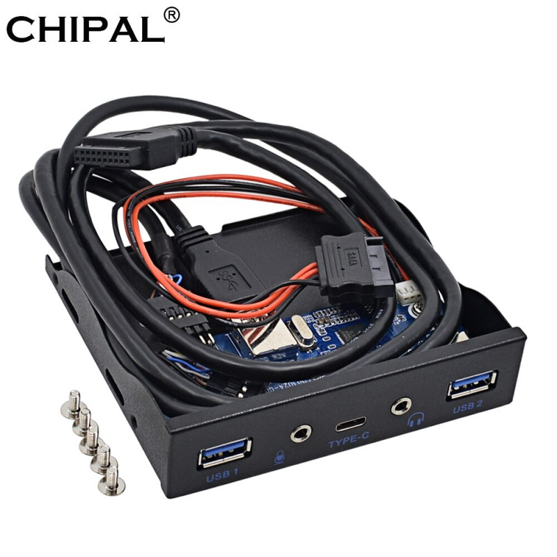 CHIPAL 5 端口 USB 3.0 集線器分離器 USB 3.1 TYPE-C USB-C 前面板高清音頻帶電源線適用於 PC 台式機 3.5  軟盤托架