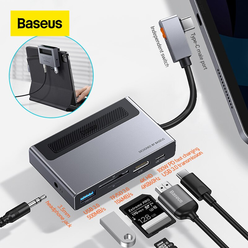 Baseus USB C HUB Type C to Multi USB 3.0 HUB HDMI-compatible Adapter Dock for Tablet 6 in 1 Type C HUB Dock MacBook Pro Huawei