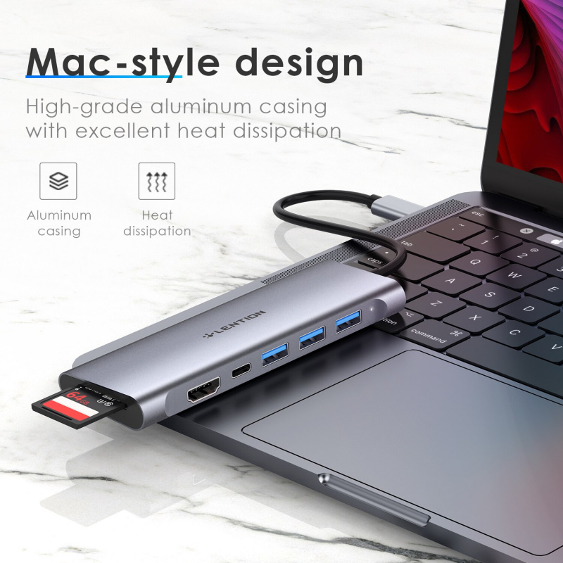 LENTION USB C 集線器 4K 30Hz SD Micro SD 讀卡器適配器 100W PD 擴展塢，適用於 2022-2016 MacBook Pro New Mac Air usb c hdmi 擴展塢