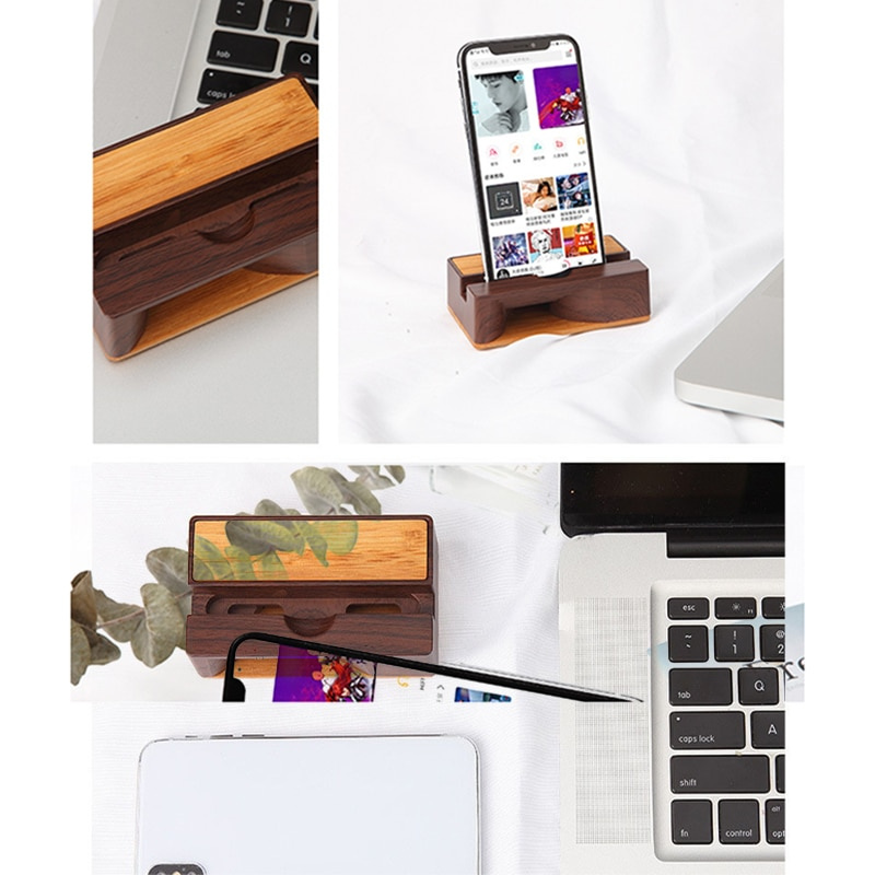 木質彩色手機擴音器揚聲器支架擴音器多功能桌面支架適用於 iPhone 三星索尼