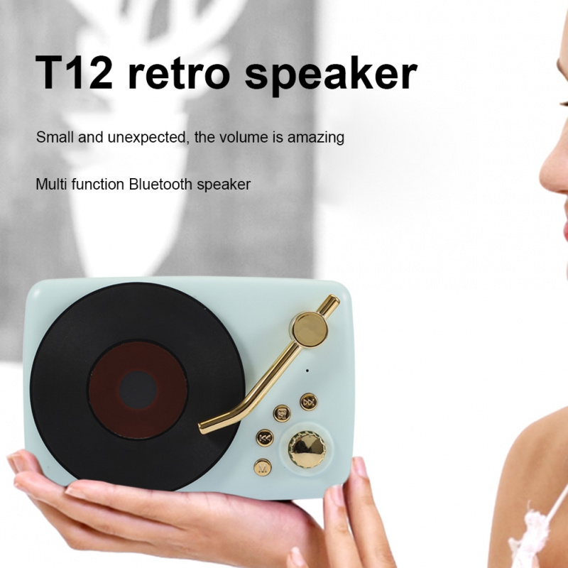 T12 復古乙烯基揚聲器便攜式複古乙烯基無線揚聲器多功能藍牙兼容家庭聚會