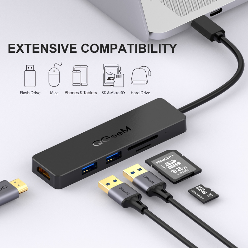 QGeeM USB C Hub for Macbook Pro Type C Hub to HDMI USB 3.0 TF SD Multi USB 3.1 Hub Adapter for iPad Pro OT