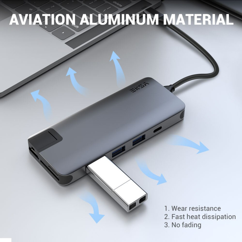 EKSA USB Type C Hub To Adapter USB 3 0 Splitter 4K HD For Macbook Air M1 2.0 USB C Micro SD Card Reader Slot RJ