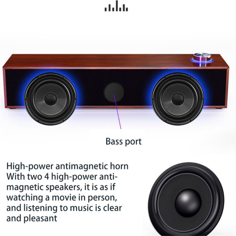 有線藍牙 5.0 揚聲器音樂環繞聲便攜式豐富立體聲長木製揚聲器適用於廚房高爾夫球車窗戶