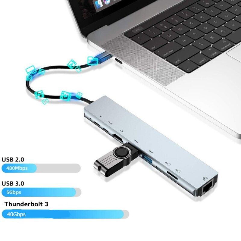 TRUMSOON Type-c 轉 4K HDMI 兼容 RJ45 以太網 USB C 3.0 2.0 SD TF 集線器底座適用於 MacBook 三星 S21 Dex 小米 11 PS5 高清電視
