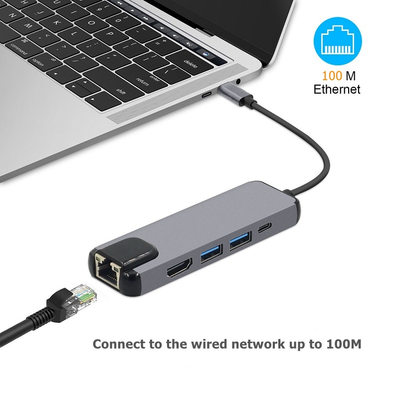 TRUMSOON Type-c 轉 4K HDMI 兼容 RJ45 以太網 USB C 3.0 2.0 SD TF 集線器底座適用於 MacBook 三星 S21 Dex 小米 11 PS5 高清電視