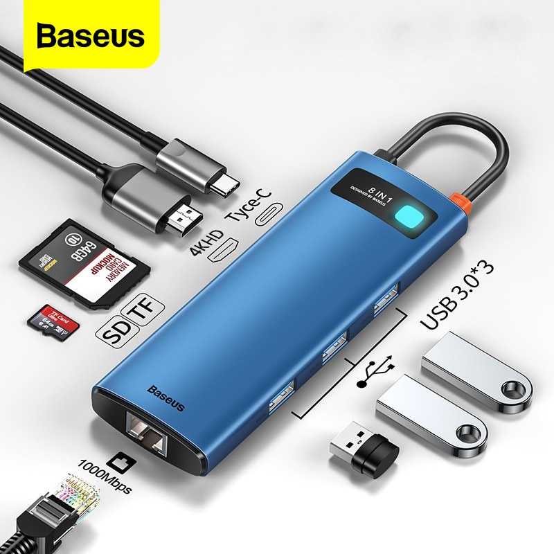 Baseus USB Type C HUB USB C to 4KHD RJ45 PD 100W Charger Multi USB 3.0 HUB Adapter For MacBook Pro Laptop Dock Station Splitter