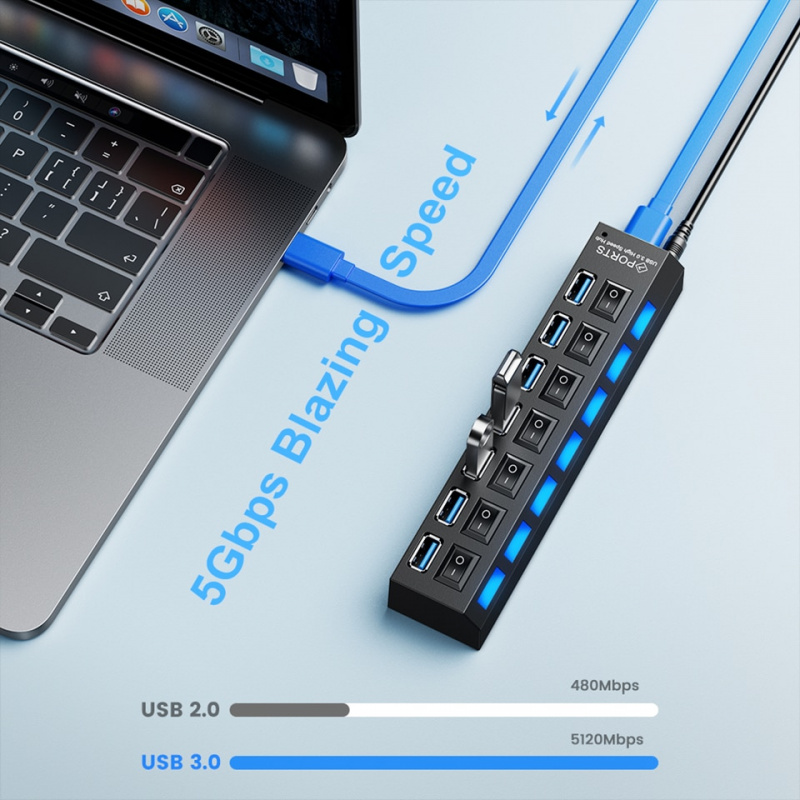 USB HUB USB 3.0 HUB USB 分線器 3 0 多端口集線器帶電源適配器多 3 hab 帶開關適用於 PC 電腦配件