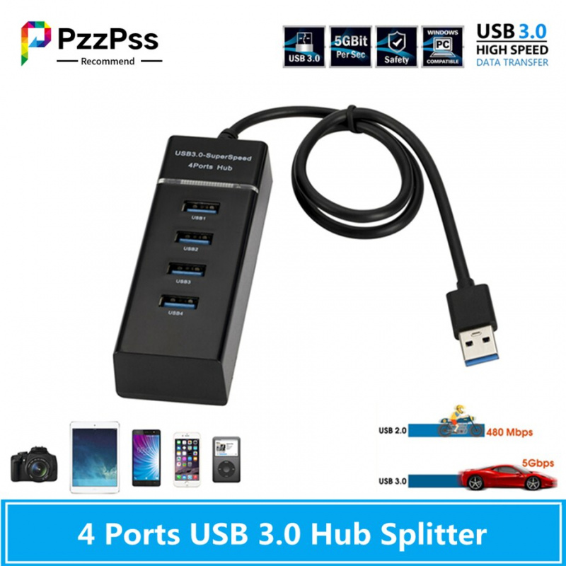PzzPss USB 3.0 HUB Multi USB Splitter Expander Multiple USB 3.0 HUB On   Off Switches Ac Adapter Cable Split