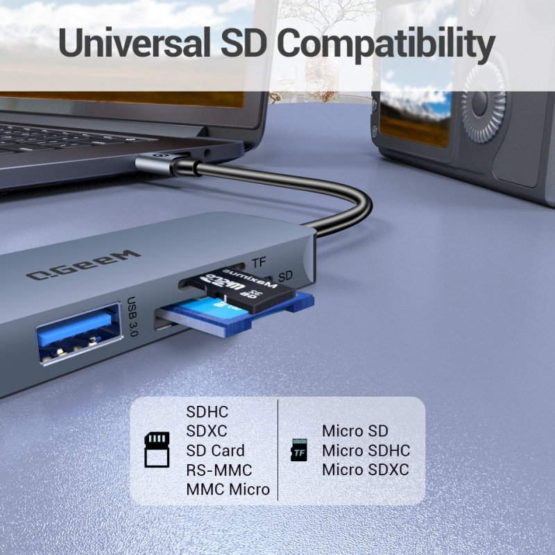 QGeeM USB C Hub Dock for Macbook Pro Multi 3.0 USB Hub Type C Adapter Card Readers HDMI Splitter Type-C Hub for Laptops Tablets