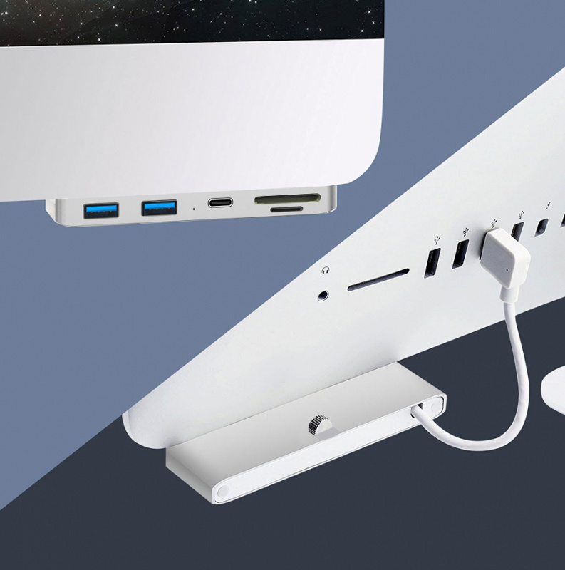 HUWEI 鋁合金 USB 3.0 HUB 3 端口適配器分離器帶 SD TF 讀卡器適用於 iMac 21.5 27 PRO 超薄一體機電腦