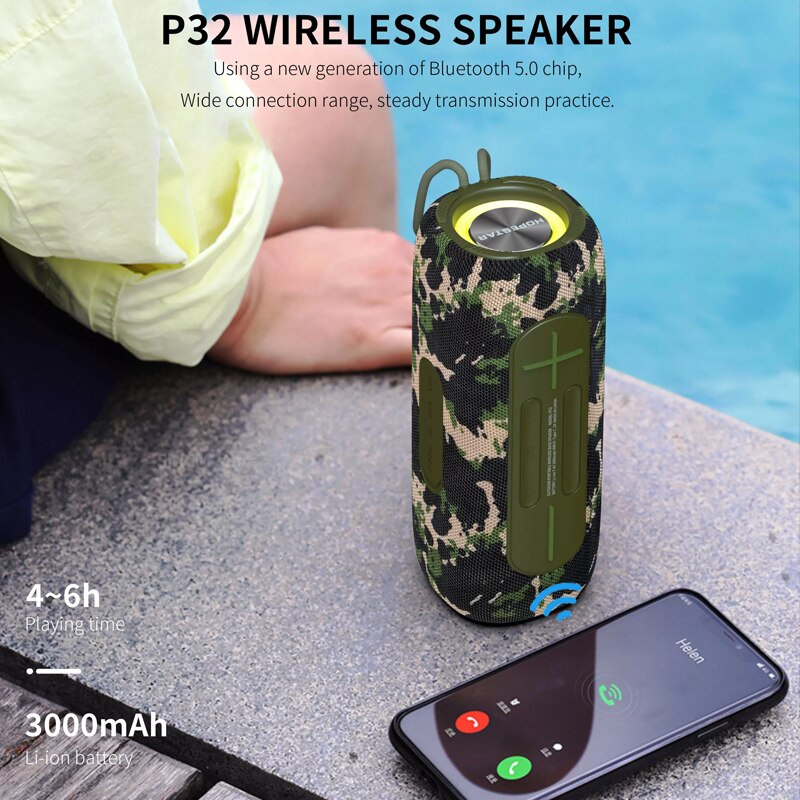RGB光效caixa de som藍牙音箱戶外防水便攜無線音柱派對卡拉OK低音炮HOPESTAR P32