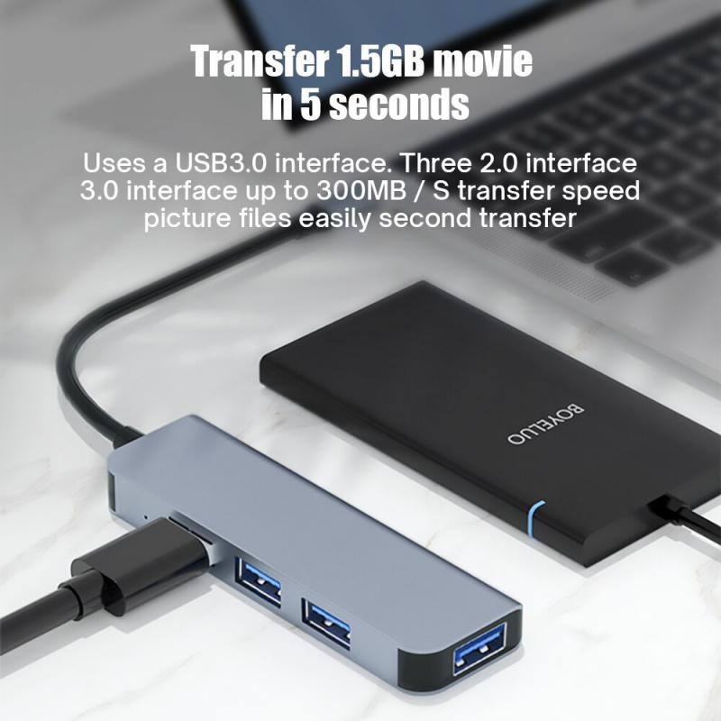 4 端口 USB 3.0 集線器適配器迷你高速分配器適用於筆記本電腦配件 PC Macbook U 盤 C 型擴展塢