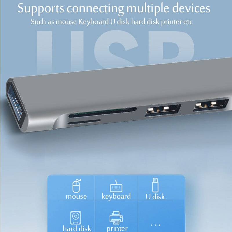 5 合 1 USB C HUB 3.0 C 型多 USB 分離器適配器帶 TF SD 讀卡器插槽適用於 Macbook Pro 13 15 Air Pro PC 配件