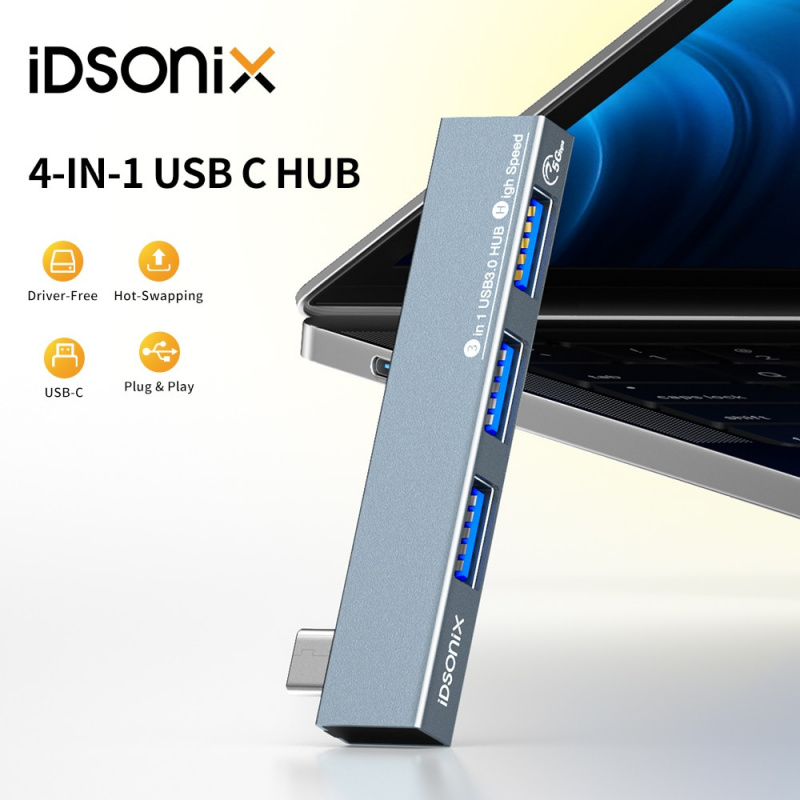iDsonix 便攜式 4 合 1 USB-C 筆記本電腦 USB C 型集線器多端口適配器擴展塢，帶 USB3.0 適用於筆記本電腦 Surface 移動硬盤