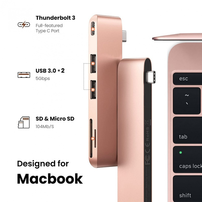 USB C 集線器轉 TF SD 讀卡器帶 2 USB 3.0 87W PD Thunderbolt 3 USB C 集線器適配器適用於 MacBook Pro Air 12 13 15 16 2020 2019 A2141