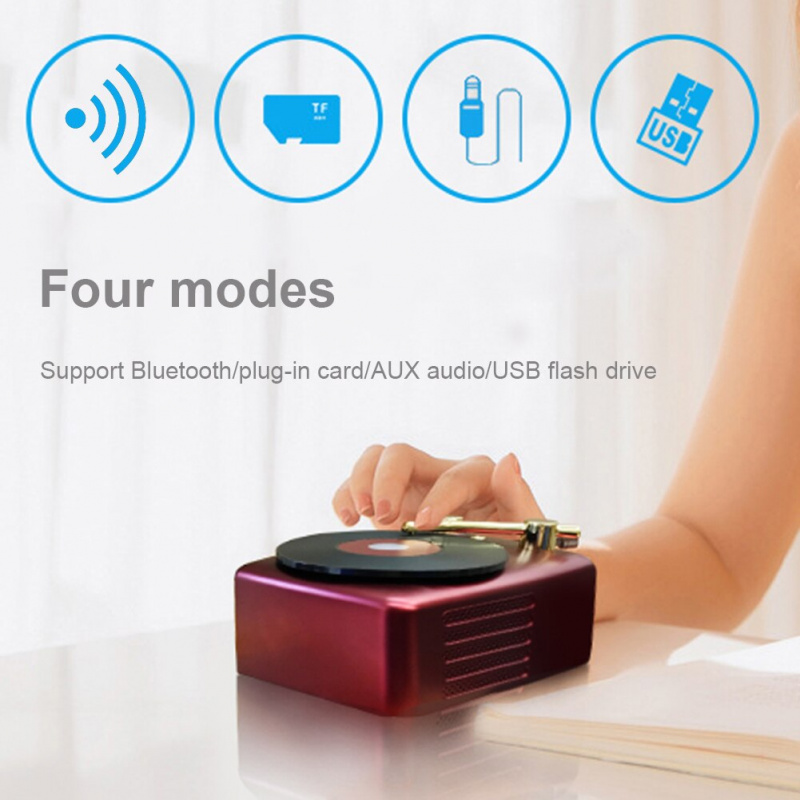 T12 Retro Vinyl Speakers Portable Vintage Vinyl Wireless Speaker Multi-function Bluetooth-compatible for Home Room Party