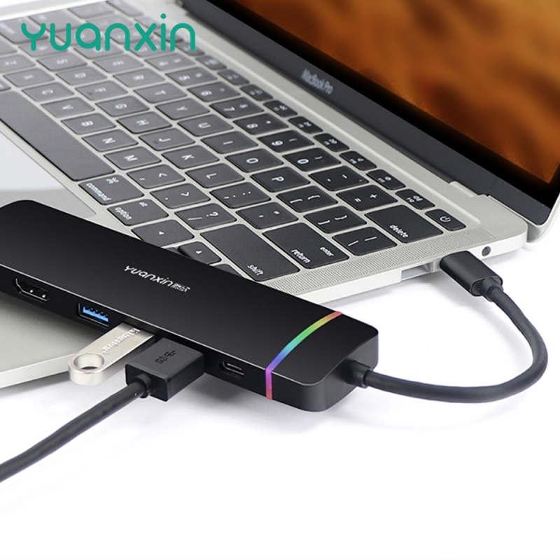 YUANXIN RGB 8 合 1 C 型轉 HDMI 兼容集線器 USB 3.0 PD 60W RJ45 SD TF 讀卡器擴展塢筆記本電腦適用於 MacBook Pro M2