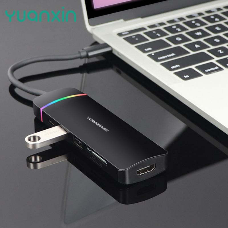 YUANXIN RGB 6 合 1 C 型轉 PD 100W HDMI 兼容集線器 USB 3.0 SD TF 讀卡器擴展塢筆記本電腦適用於 MacBook Pro M2 開關