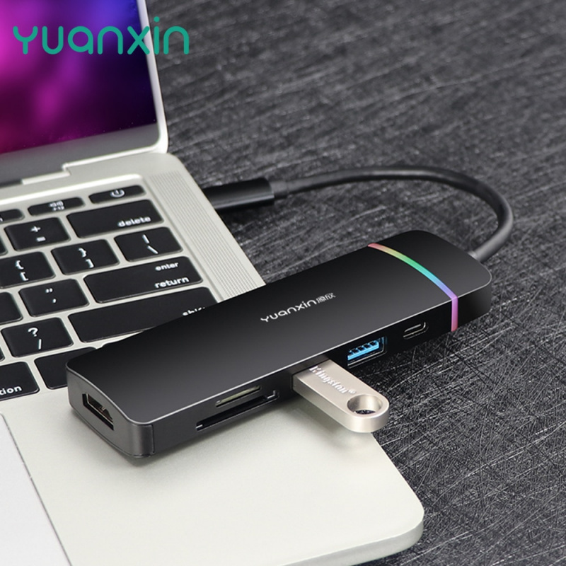 YUANXIN RGB 6 合 1 C 型轉 PD 100W HDMI 兼容集線器 USB 3.0 SD TF 讀卡器擴展塢筆記本電腦適用於 MacBook Pro M2 開關