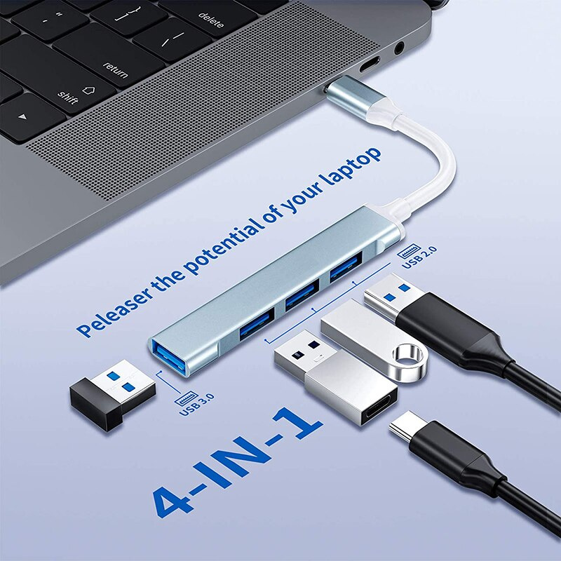 4 端口 USB 集線器適配器 USB 3.0 2.0 C 型多分離器擴展器高速 4 端口 3.0 Hab 多合一計算機配件