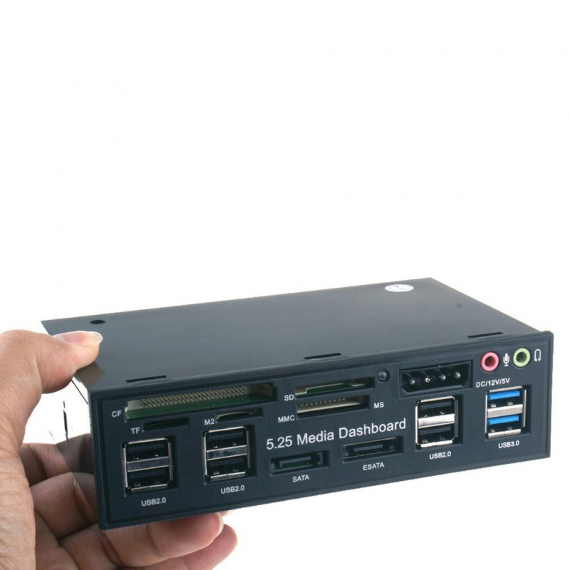 5.25 英寸電腦前面板儀表板媒體 USB 3.0 集線器音頻 Esata Sata 讀卡器桌面光驅多功能面板 525E