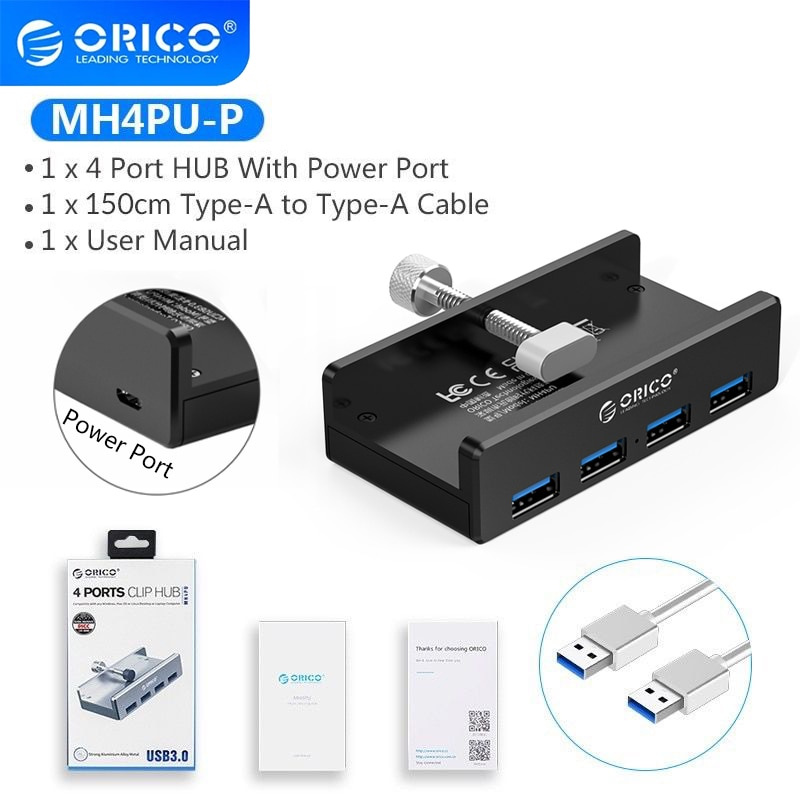 ORICO MH4PU Aluminium 4 USB HUB 3.0帶電源超高速擴展5GBPS數據傳輸適合筆記本電腦
