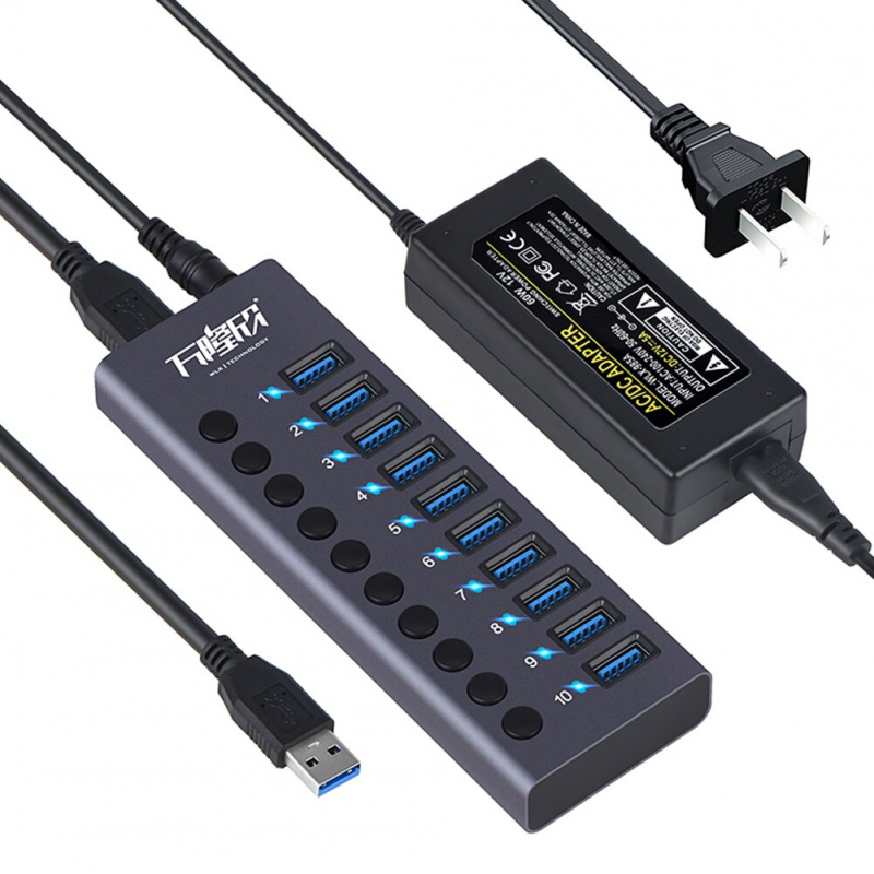 USB 3.0 單排集線器適配器 10 端口高速延長線用於筆記本電腦 PCB 接口設備 5Gbps 高速傳輸