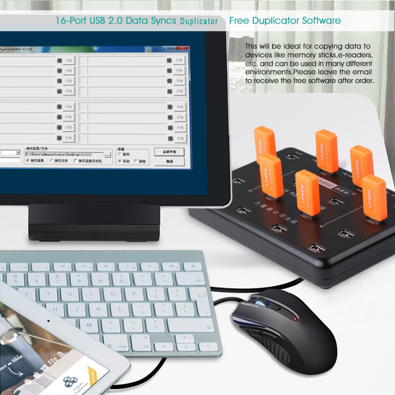 Sipolar 16 端口 USB 2.0 集線器複製器用於 TF SD 卡讀卡器 U 盤數據測試批量複製帶 LED 燈 5V3A 電源適配器 A-100