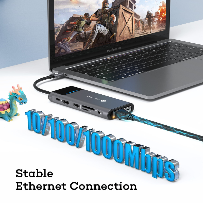 NOVOO 12 合 1 USB 3.0 集線器適用於 Nintendo Switch C 型轉 HDMI 100W 適配器筆記本電腦擴展塢適用於 Macbook Pro USB C 分配器