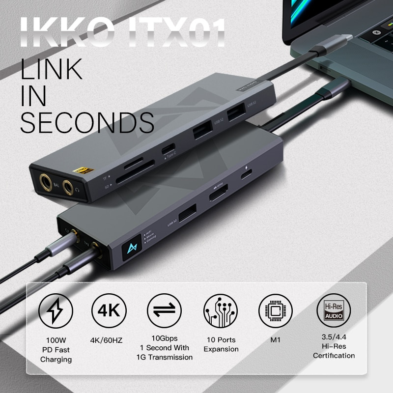 iKKO ITX01 USB C HUB 擴展塢分離器 USB 3.2 適配器 10Gbps 10 合 1 PC 配件適用於筆記本電腦 MacBook Pro Air 小米 PS5