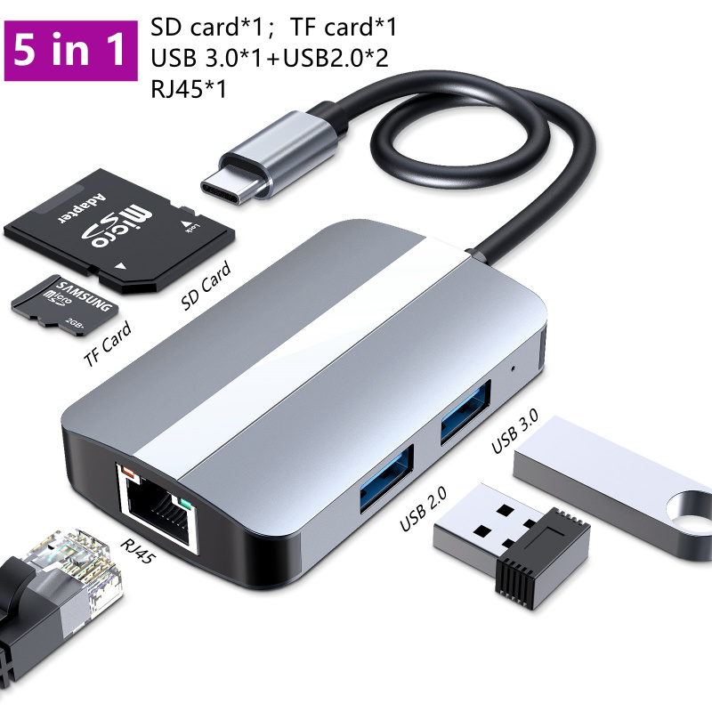5 合 1 C 型擴展塢 USB C 集線器 3.0 分離器多端口適配器 4K HDMI RJ45 100MB SD TF PD 用於筆記本電腦 usb hdmi переходник