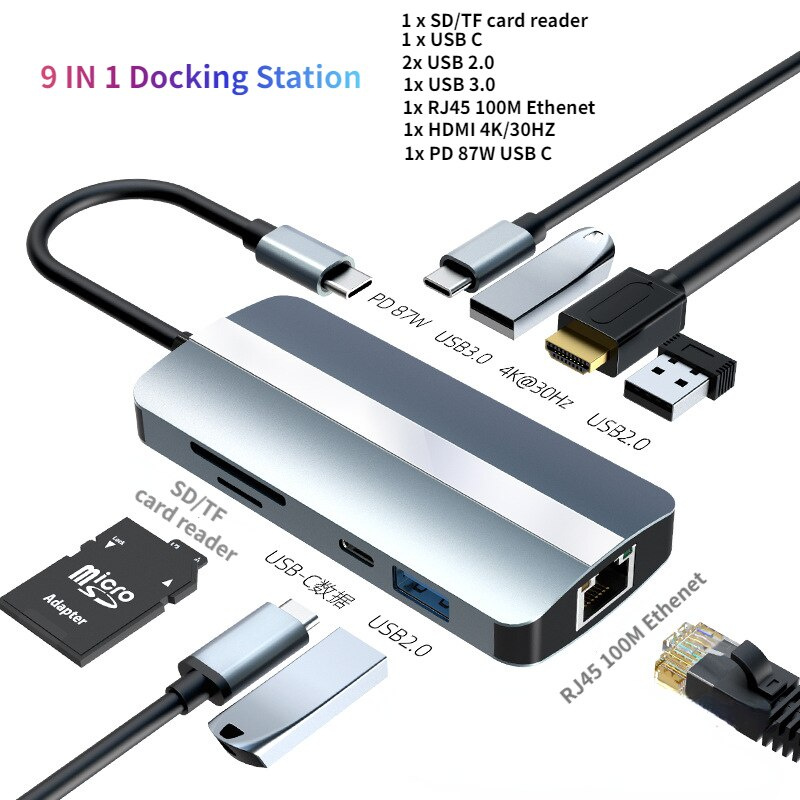 5 6 7 8 9-in-1 Type C Dock USB C Hub 3.0 Splitter Multiport Adapter 4K HDMI RJ45 100MB SD TF PD for Laptop usb