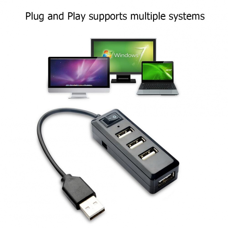 4 端口 USB 2.0 集線器帶切換器電腦分配器便攜式 USB 擴展適配器即插即用支持熱插拔