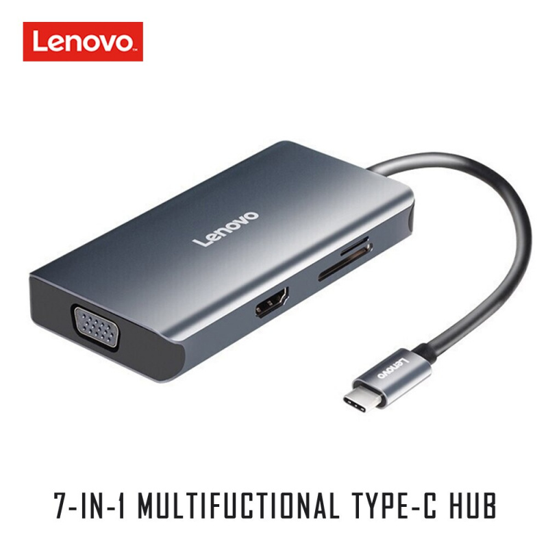 聯想 Type-C 集線器 7 合 1 USB C 轉 VGA HDMI 60W PD 充電底座 SD TF 卡插槽 USB 3.0 集線器分離器適配器適用於 MacBook Pro