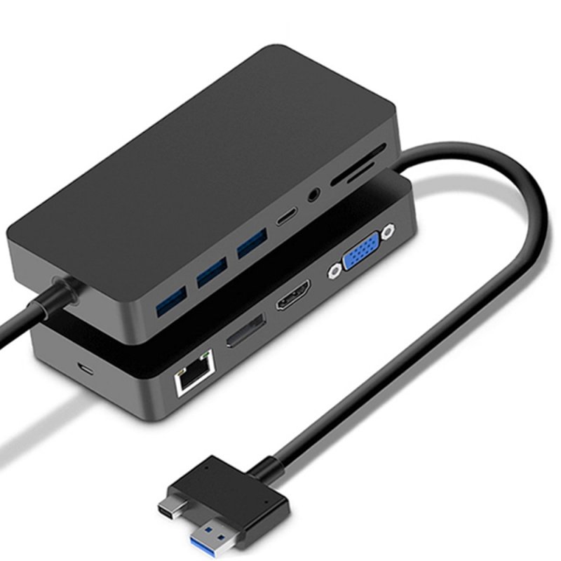 11 合 1 USB 3.0 Mini DP 至 4K HDMI DP VGA 3.5 音頻千兆以太網 SD TF 讀卡器集線器，適用於 Microsoft Surface Pro 4 5 6