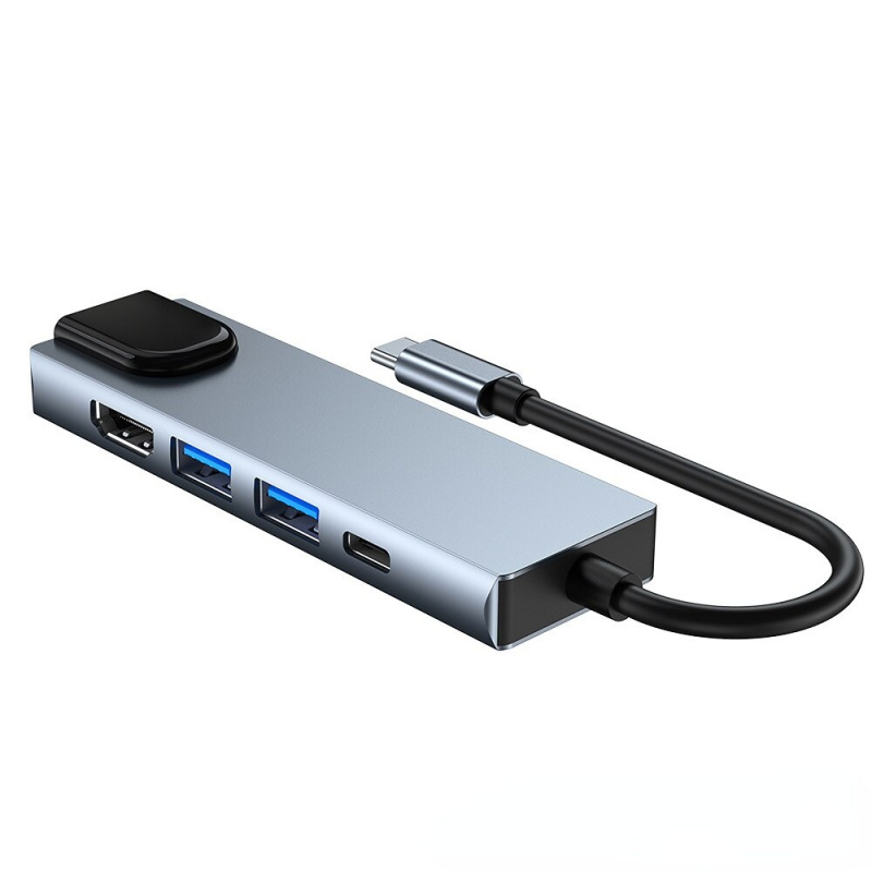 USB C 集線器 5 合 1 擴展塢適配器轉 4K HDMI 兼容 RJ45 以太網 SD TF 3.5MM AUX 集線器適用於 MacBook Pro 筆記本電腦