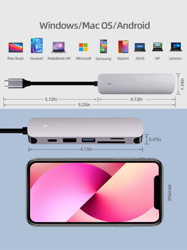 Tenmtoo USB C 集線器 Type C 到 HDMI 適配器 4K Thunderbolt Type C 集線器，帶 USB 3.0 PD 100W 適配器，適用於 MacBook Air Pro HP Del