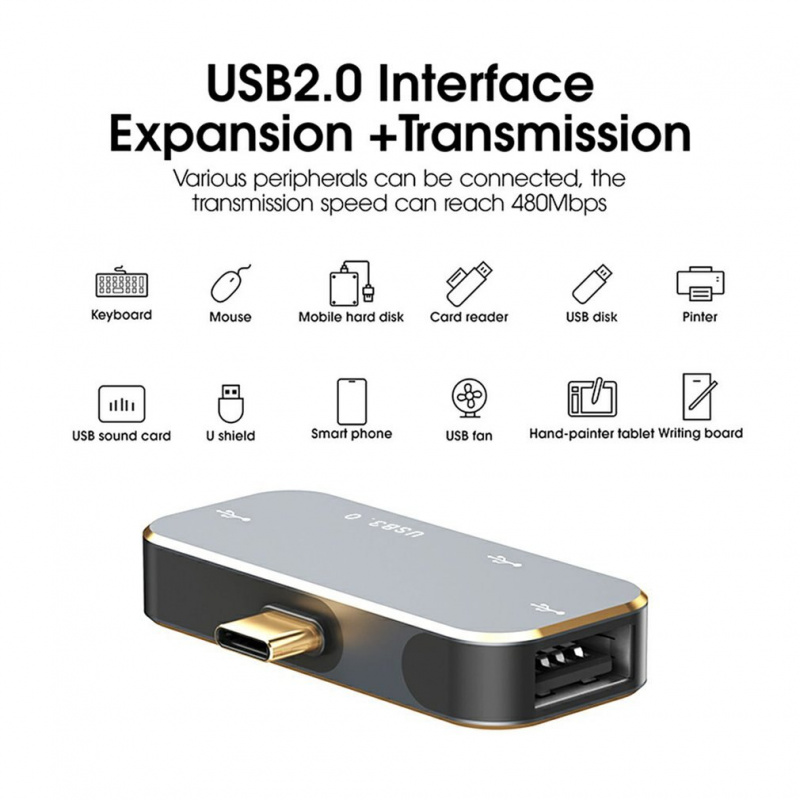 USB 集線器 C 型到 3 端口集線器適配器適用於 Macbook Pro 60W USB C 到 USB 高速 USB-C 擴展塢迷你適配器