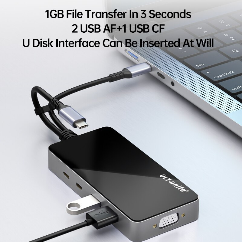 ULT-unite 9 in 1 USB C Hub Type-C Docking Station with Ethernet 8K 4K HDMI VGA 3.5mm Audio USB 3.0 Data