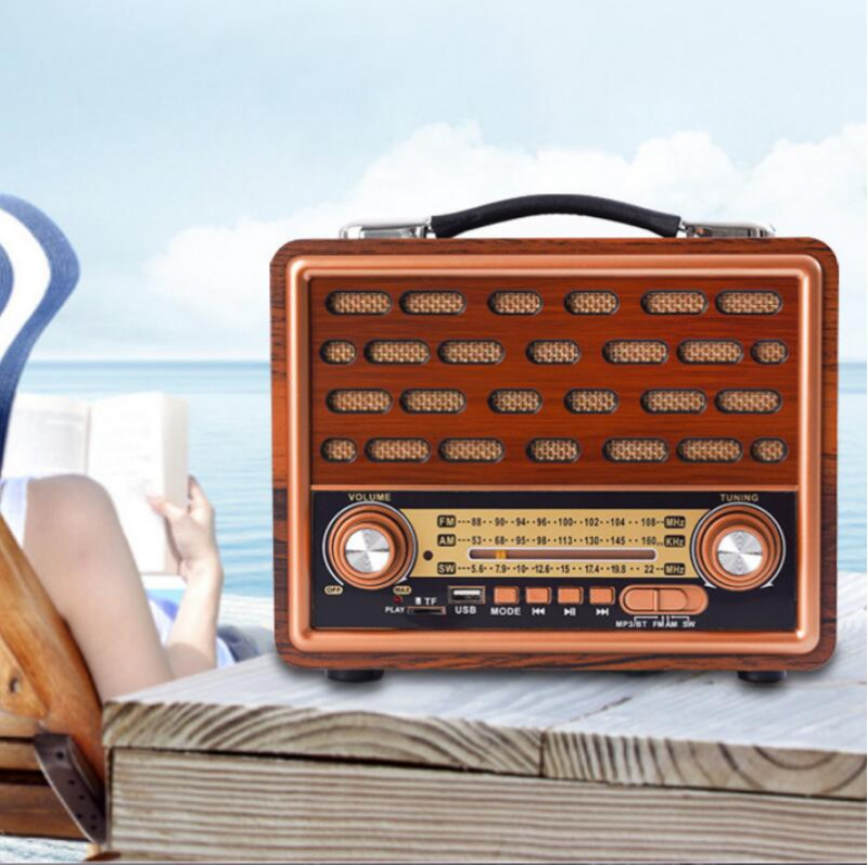 木質復古無線便攜藍牙音箱戶外音響高保真低音炮調頻短波調幅收音機支持USB SD卡AUX