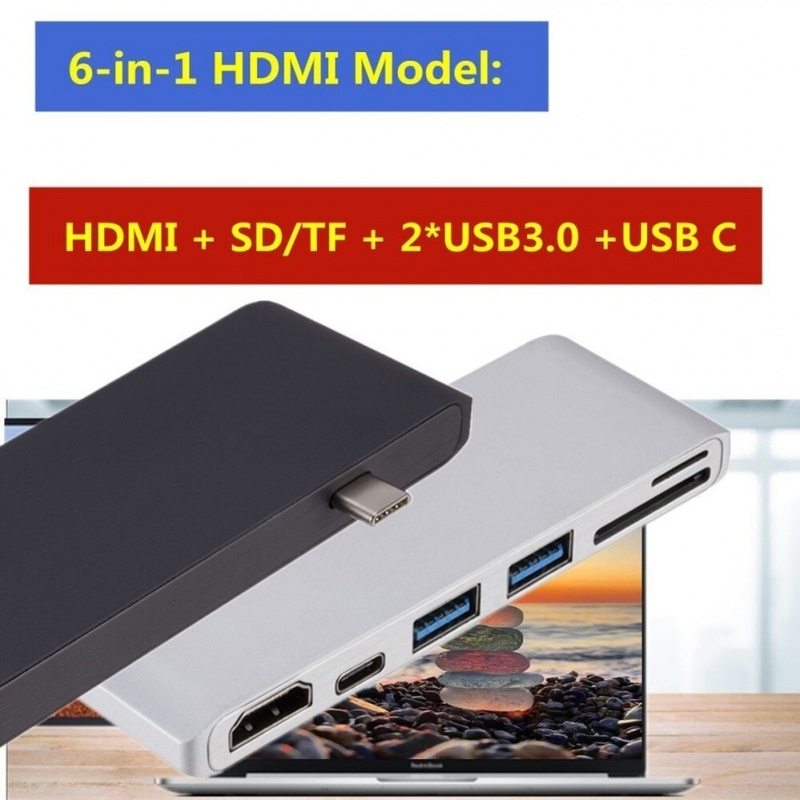 PzzPss USB 3.1 Type-C 集線器轉 HDMI 適配器 4K Thunderbolt 3 USB C 集線器帶集線器 3.0 TF SD 讀卡器插槽 PD 適用於 MacBook Pro Air Mate