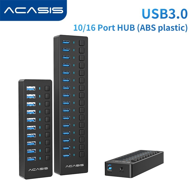 ACASIS USB Hub 3.0 High Speed 10 16 Port USB 3.0 Hub Splitter On Off Switch with EU US UK Power Adapter for MacBook Laptop PC