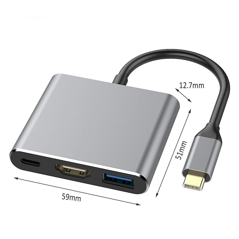 3 合 1 USB 3.0 HUB Type C HUB 轉 4K HDMI USB 3.0 PD 充電適配器分配器適用於帶 USB-C 的筆記本電腦 MacBook Pro USB C HUB