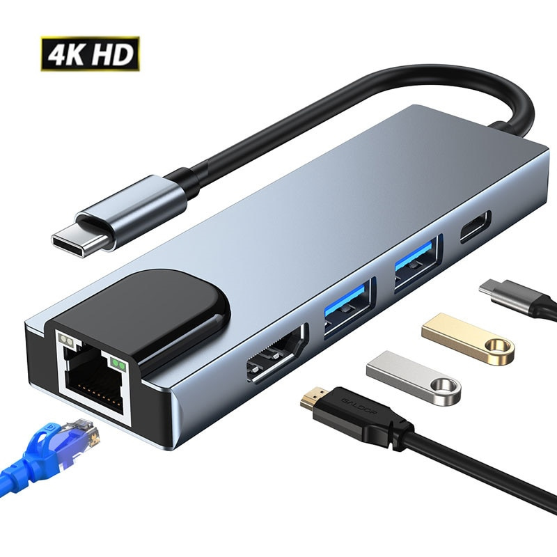 USB C 型 HUB 擴展塢，帶 HDMI 兼容 4K Rj45 USB-C 分配器 HUB 3.0 適配器，適用於 MacBook Pro Air M1 M2