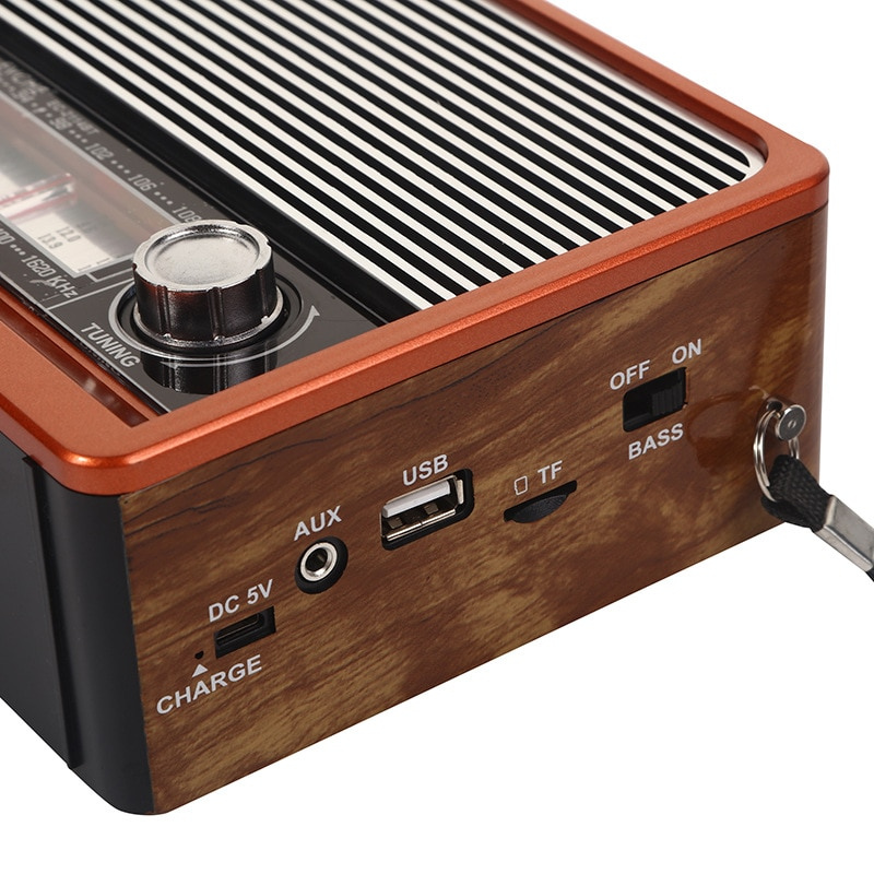 復古木紋便攜無線藍牙音箱多功能FM AM SW收音機播放器AUX USB TF戶外音響